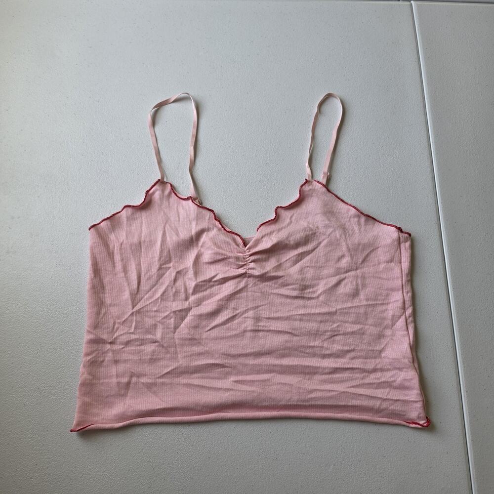 90s Y2K Rampage Camisole Womens Large Pink Ribbed Lettuce Hem Strap Tank